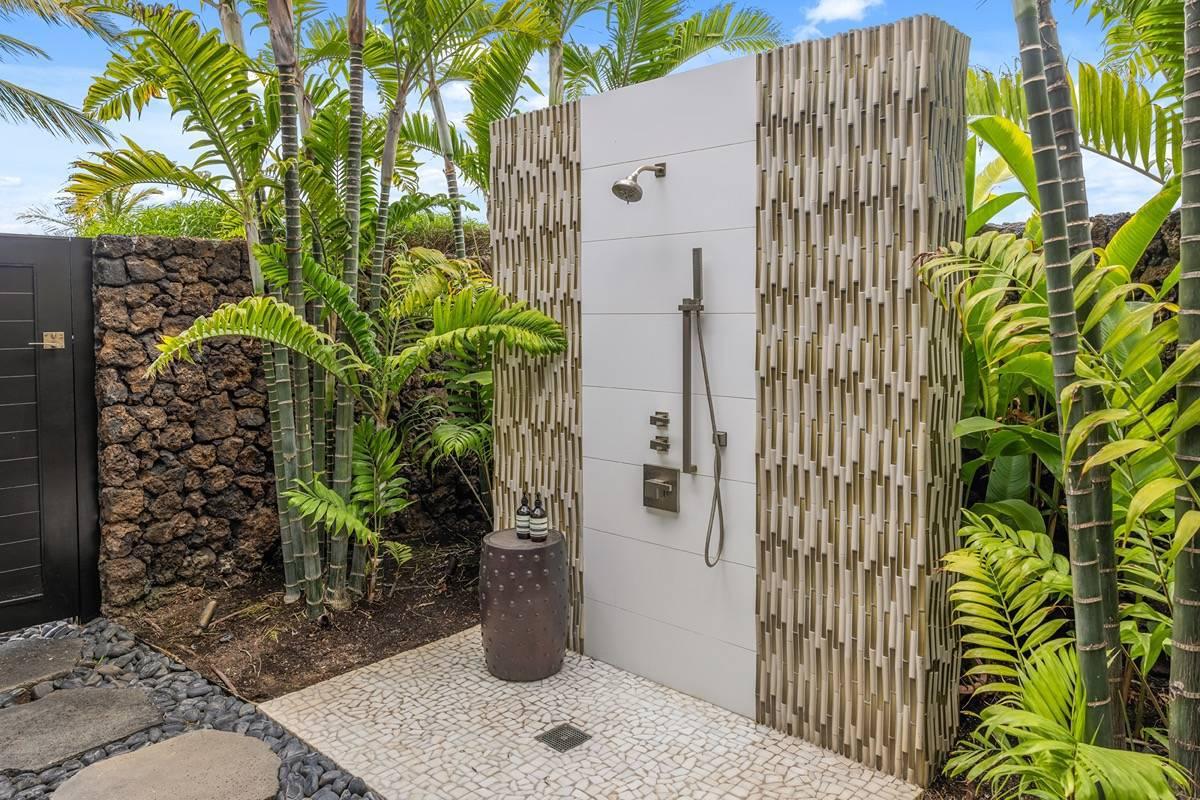 Shower room with plants.