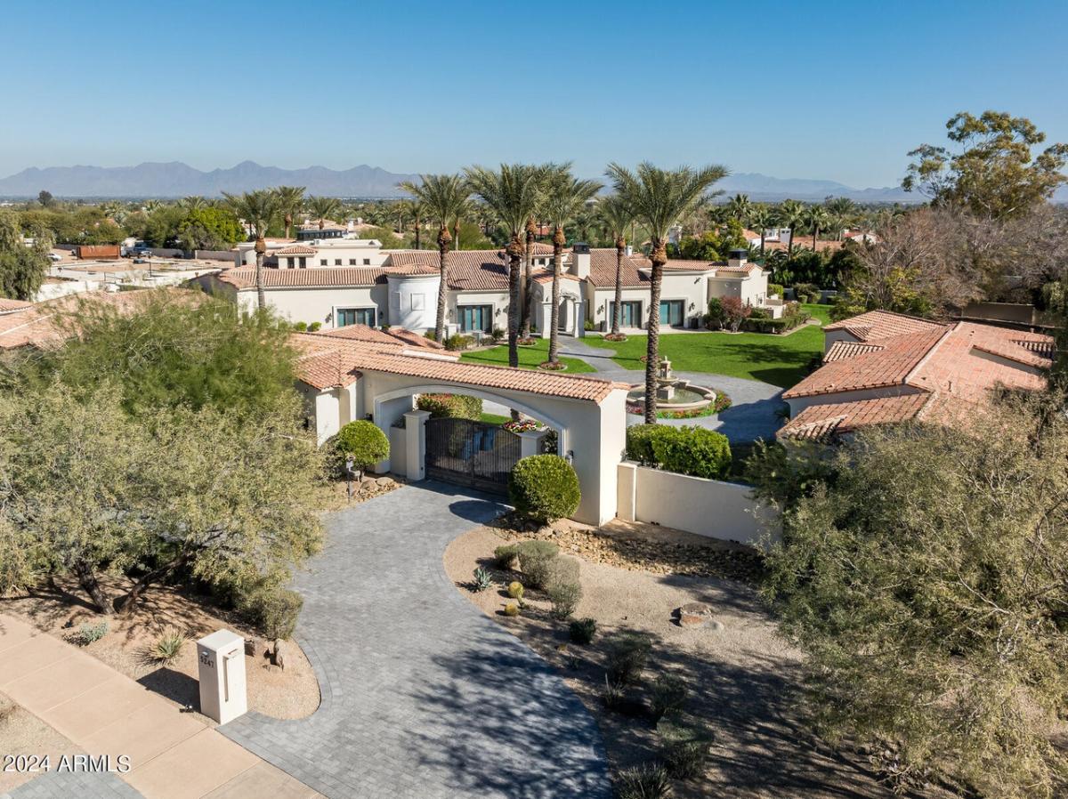 Aerial front view of the property.