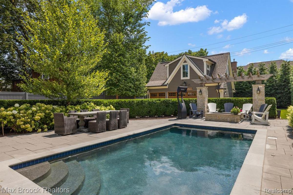 Backyard with a pool and a patio.