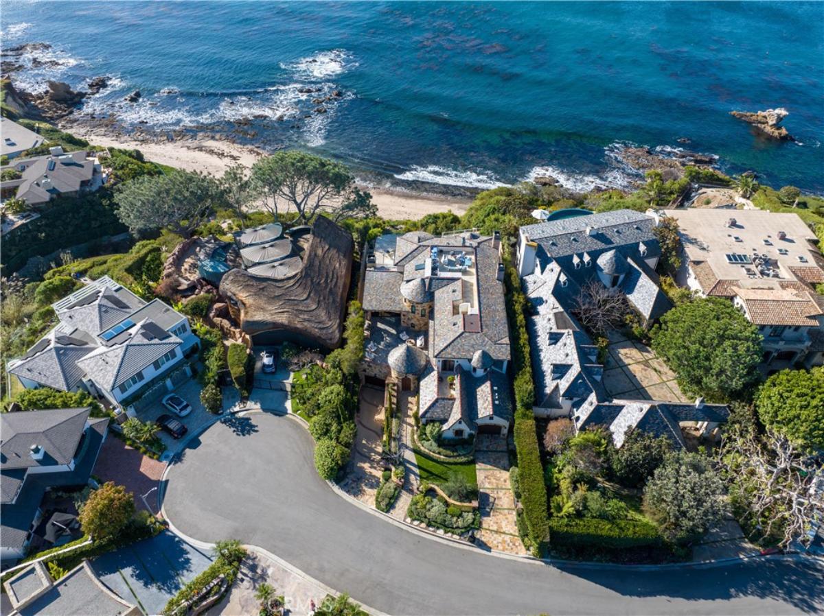 Aerial top view of the property nearby residences.