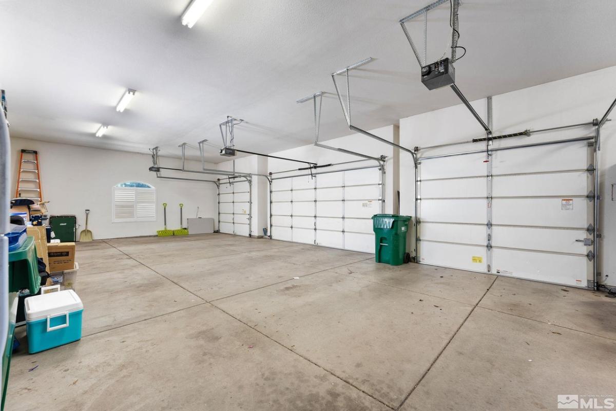 Garage with a lot of storage space.