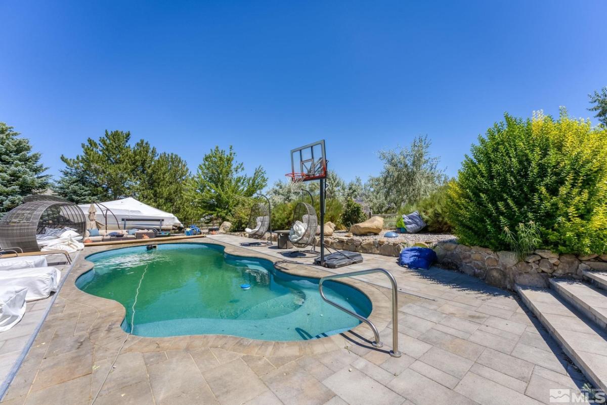 Pool with a basketball hook.