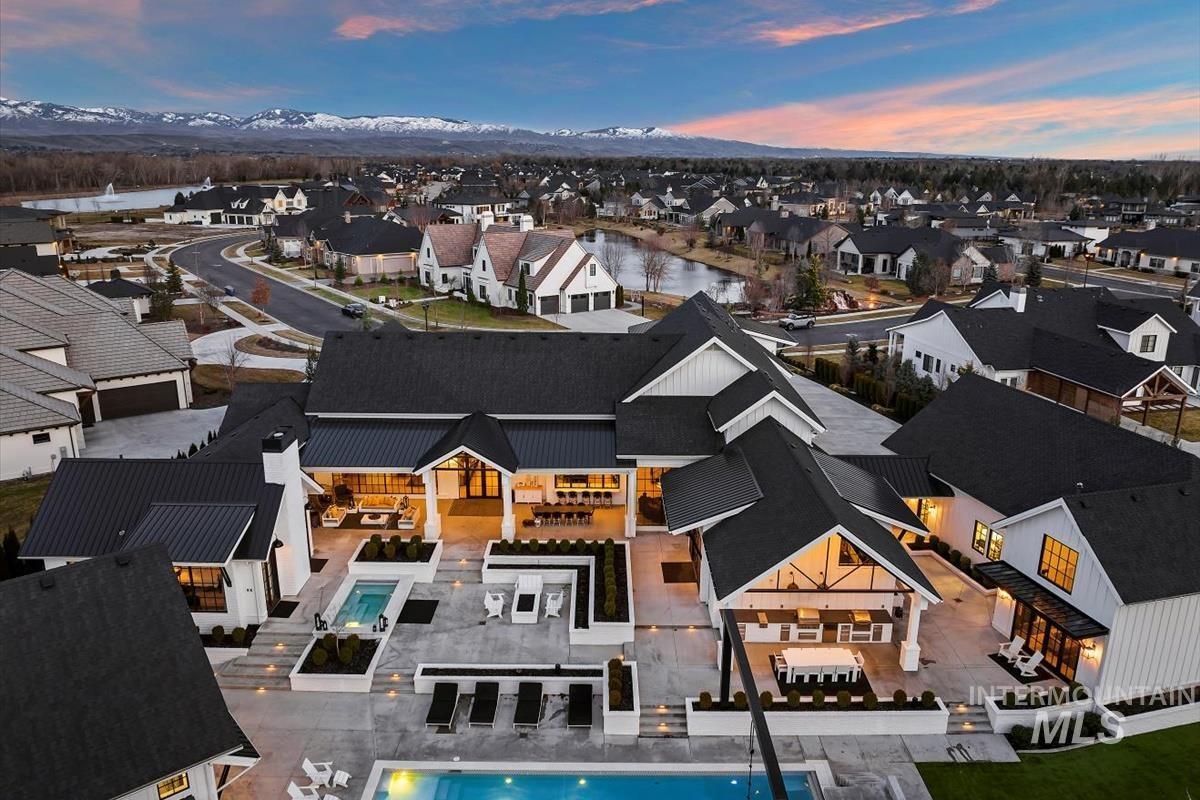 Aerial rear view of the mansion.