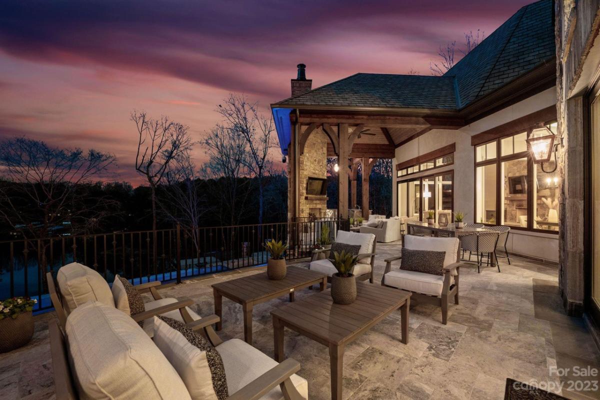 Terrace with tables and chairs.