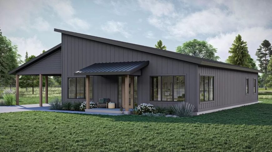Single-Story Modern 2-Bedroom Barndominium with Open Concept Design ...
