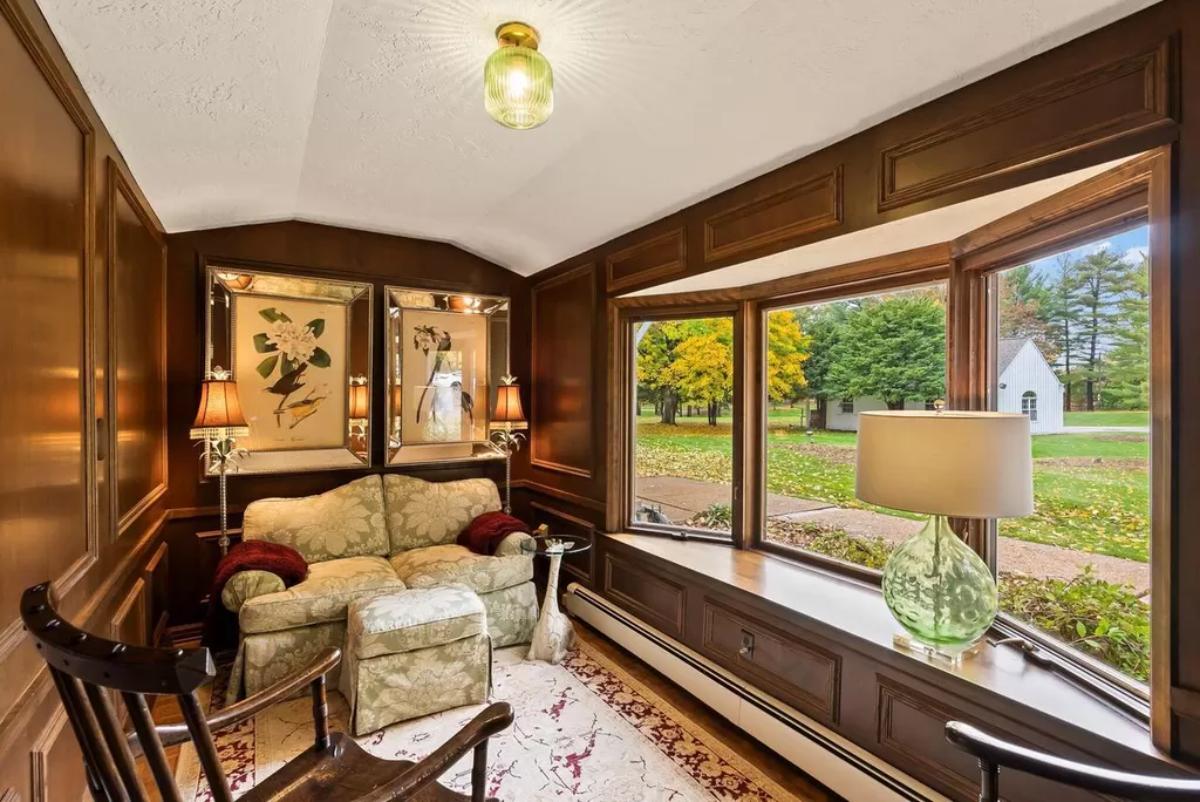 Sitting area with glass windows.