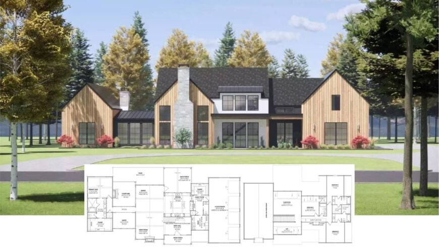 Tour This Striking Modern Farmhouse Centered Around a Stone Chimney