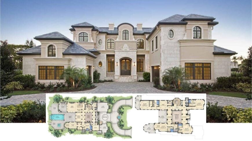 5-Bedroom Colonial Style Two-Story French Home with Loft and Multiple Garages (Floor Plan)
