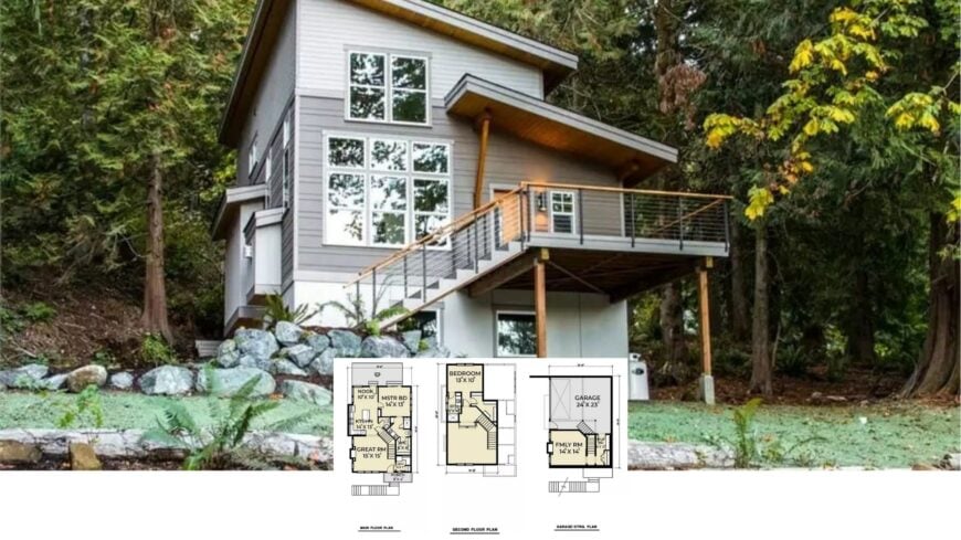 Step Into This Stunning 3-Bedroom Cabin with a Striking Sloped Roof Perched in a Peaceful Forest