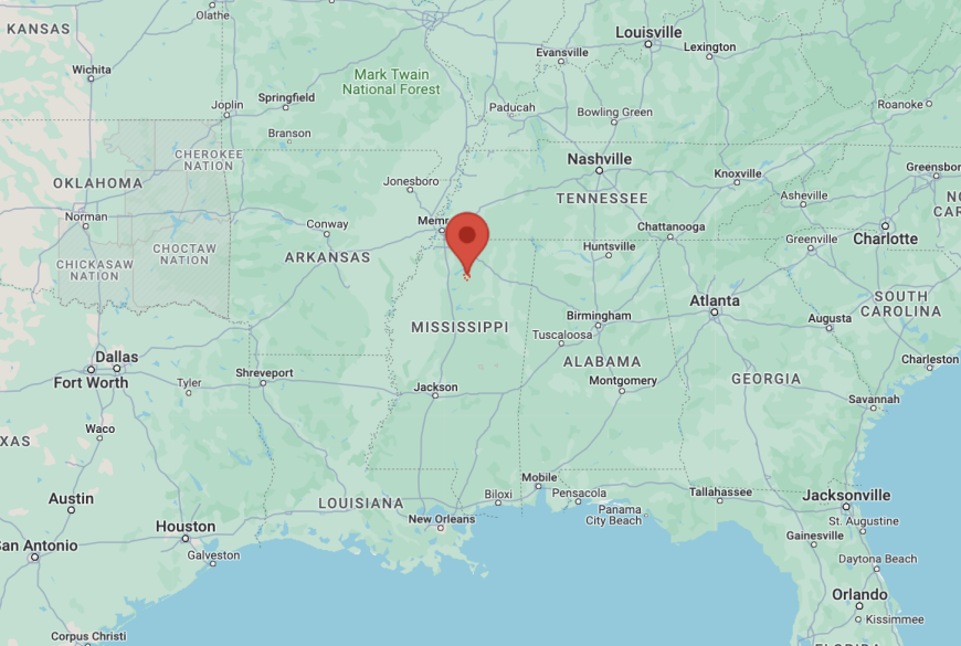 Oxford, Mississippi on the map