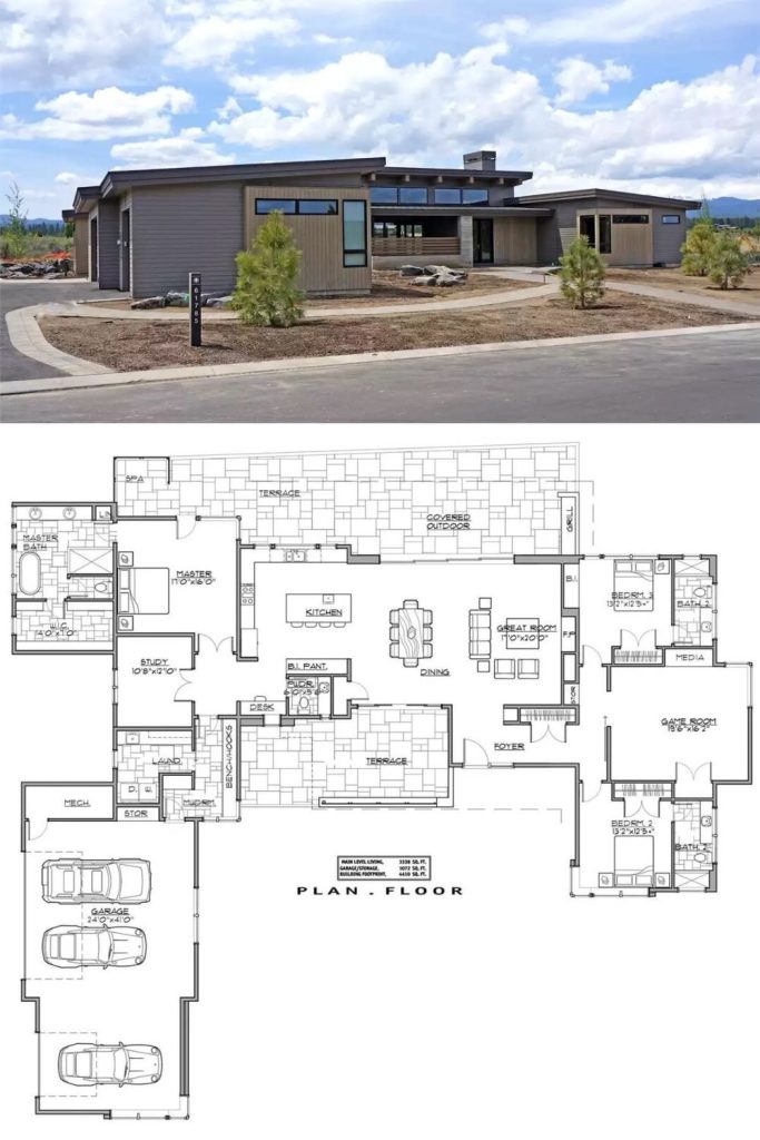 Single-Story Contemporary Style 3-Bedroom Home for a Corner Lot with 3 ...