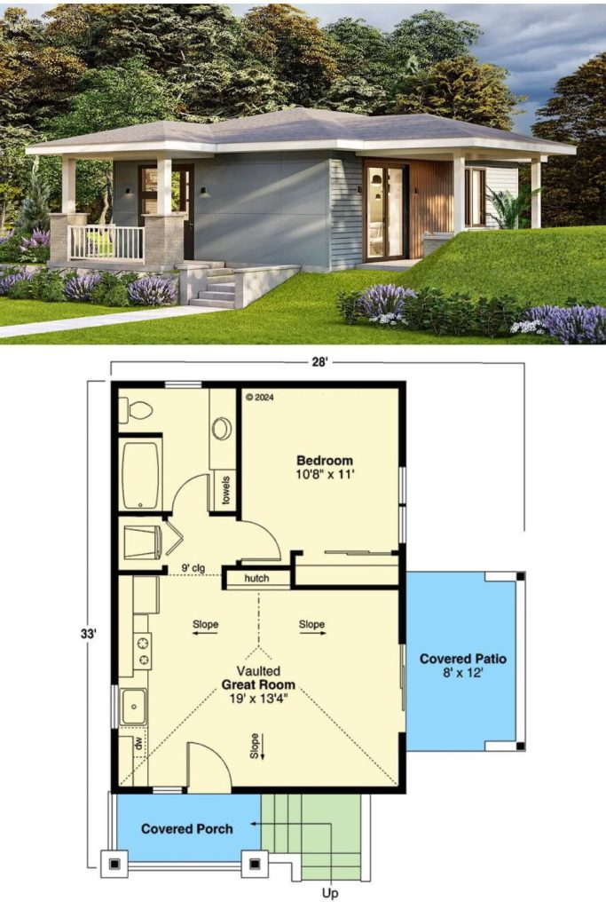 1-Bedroom Single-Story ADU Cottage with Front Porch and Covered Patio ...
