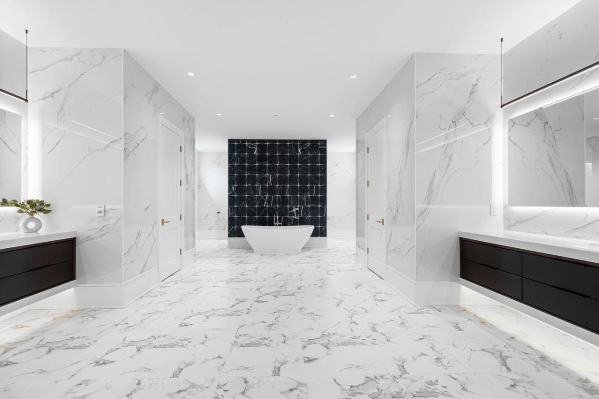 Bathroom with a soaking tub.