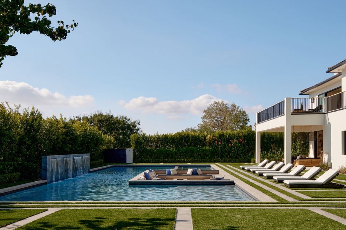 A swimming pool with a conversation pit.