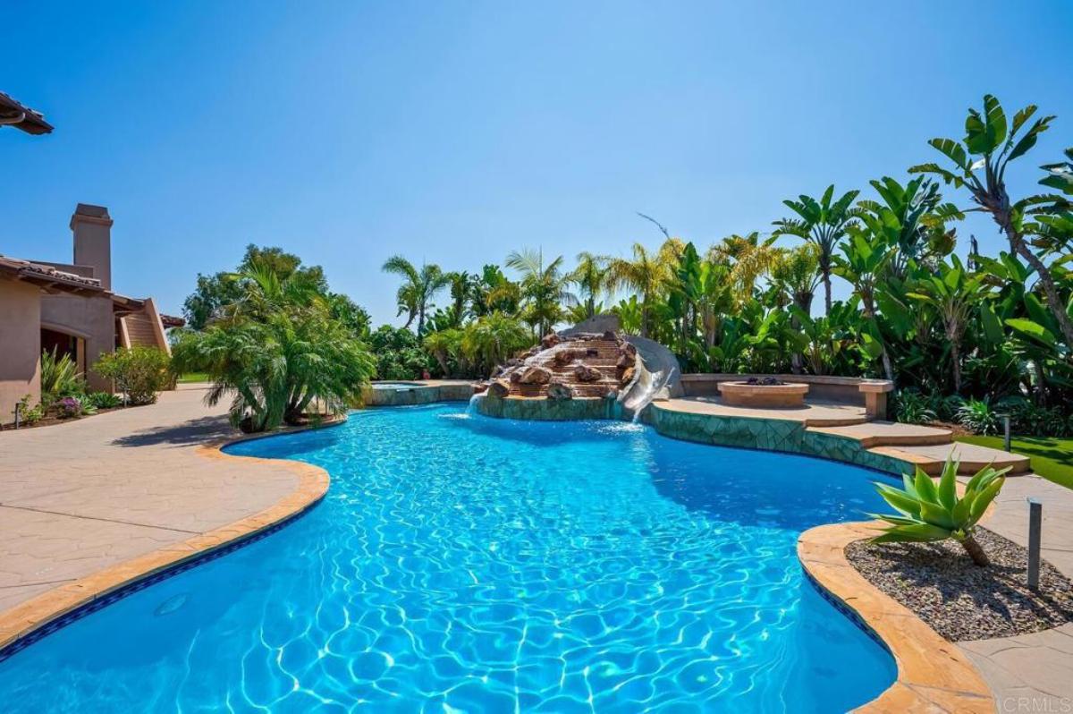 Pool with man-made waterfalls.