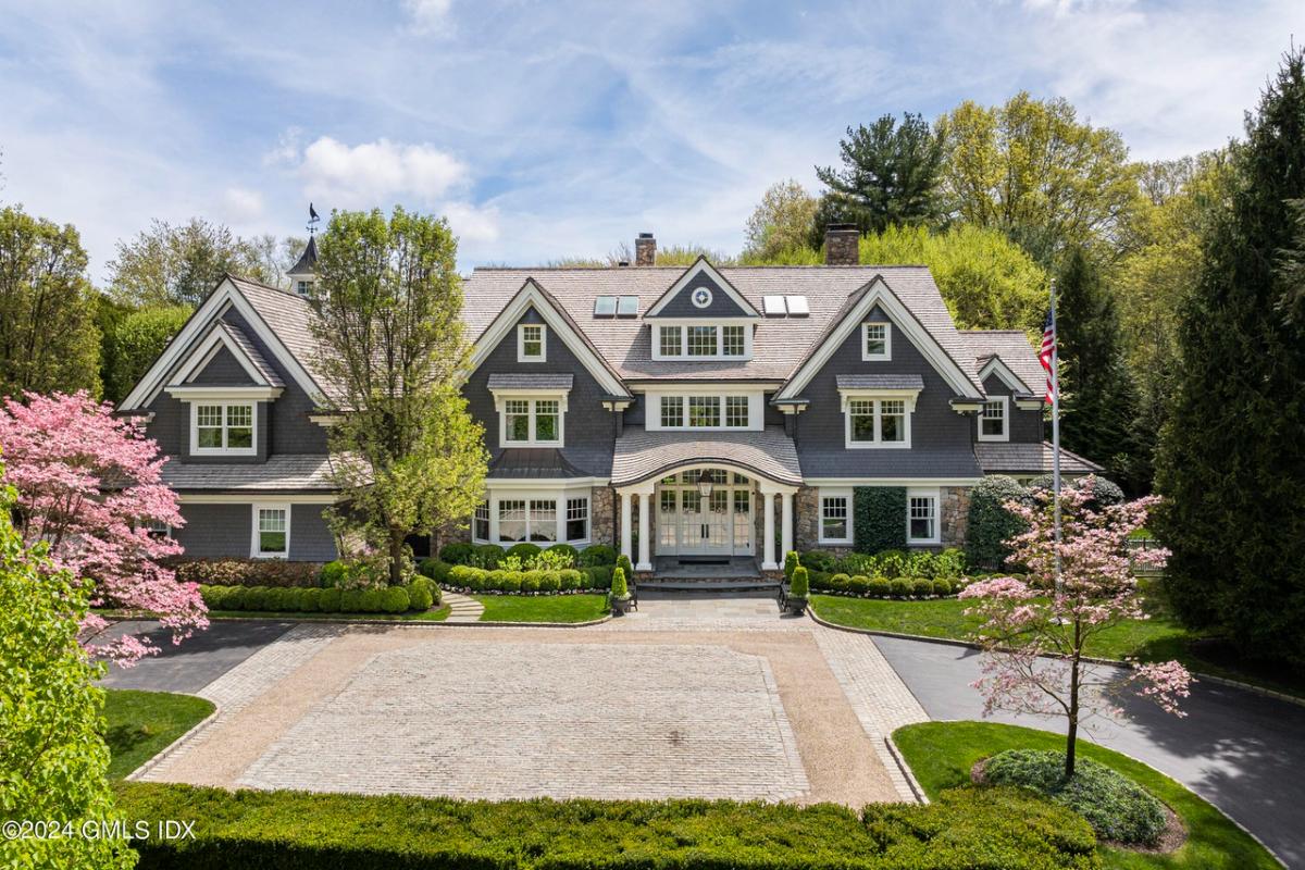 Front view of the 9,311 Sq. Ft. Mansion in Greenwich, CT.