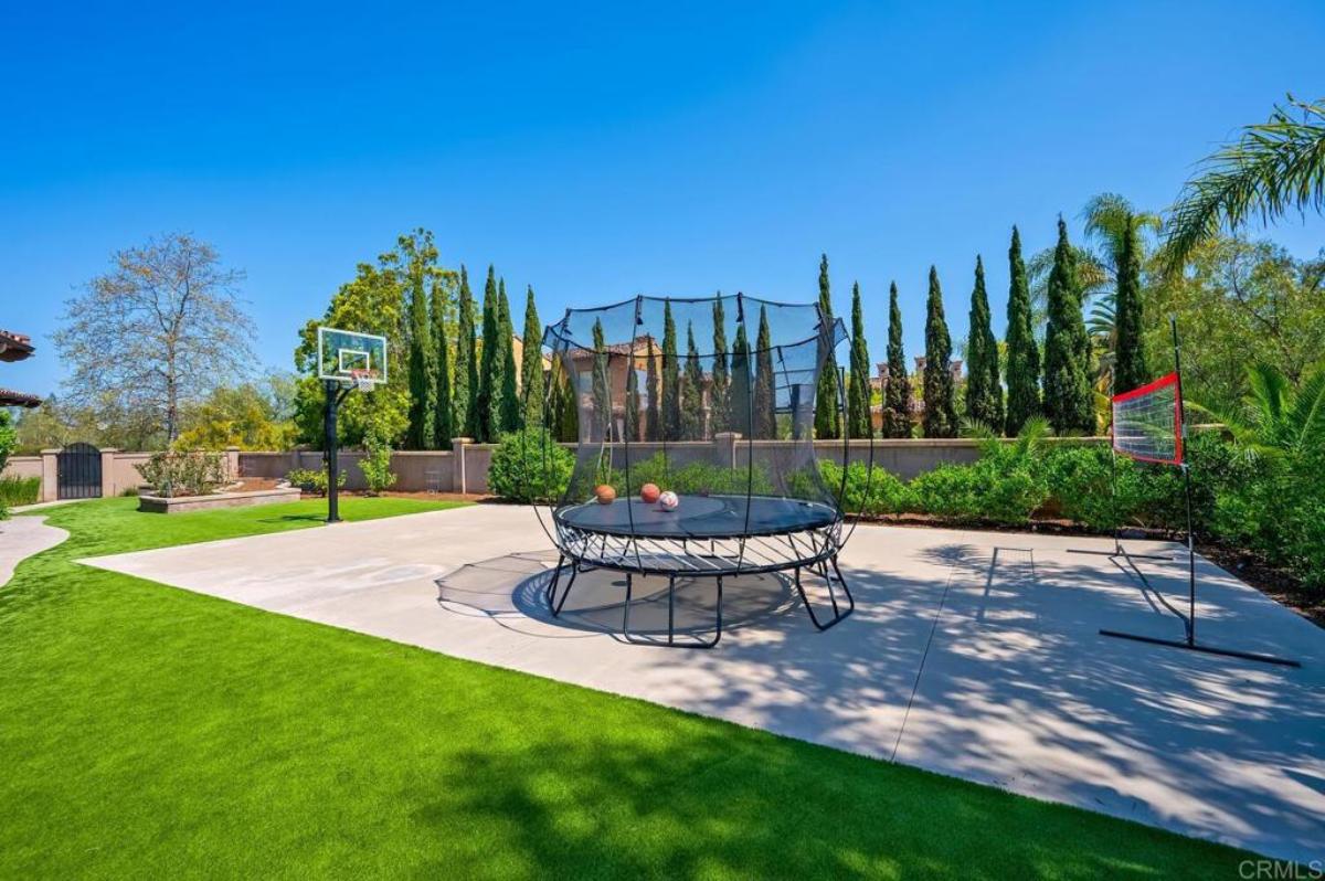 Sport court with a green lawn.
