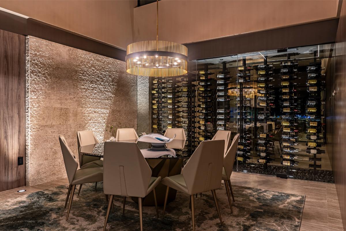 Wine cellar with a table and chairs.