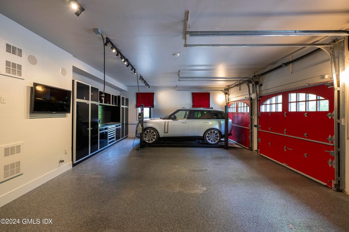 Garage with automatic door opener.