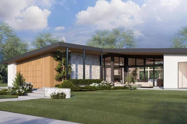 Single-Story Mid-Century 3-Bedroom Modern Home with Bar and Covered ...