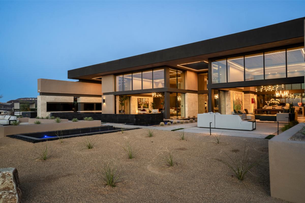 Backyard of the mansion with a pool.