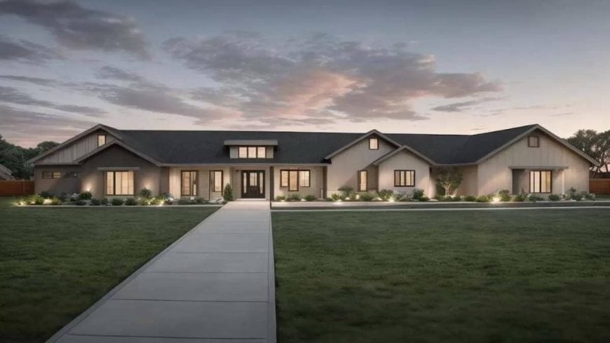 Open Ended Ranch 5-Bedroom Modern Single-Story Ranch for a Wide Lot with Open Concept ...