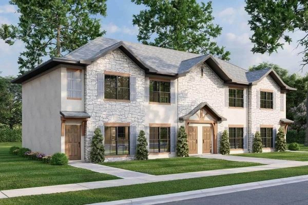 Two-Story Traditional Style 4-Unit Multiplex Home with Open Concept ...