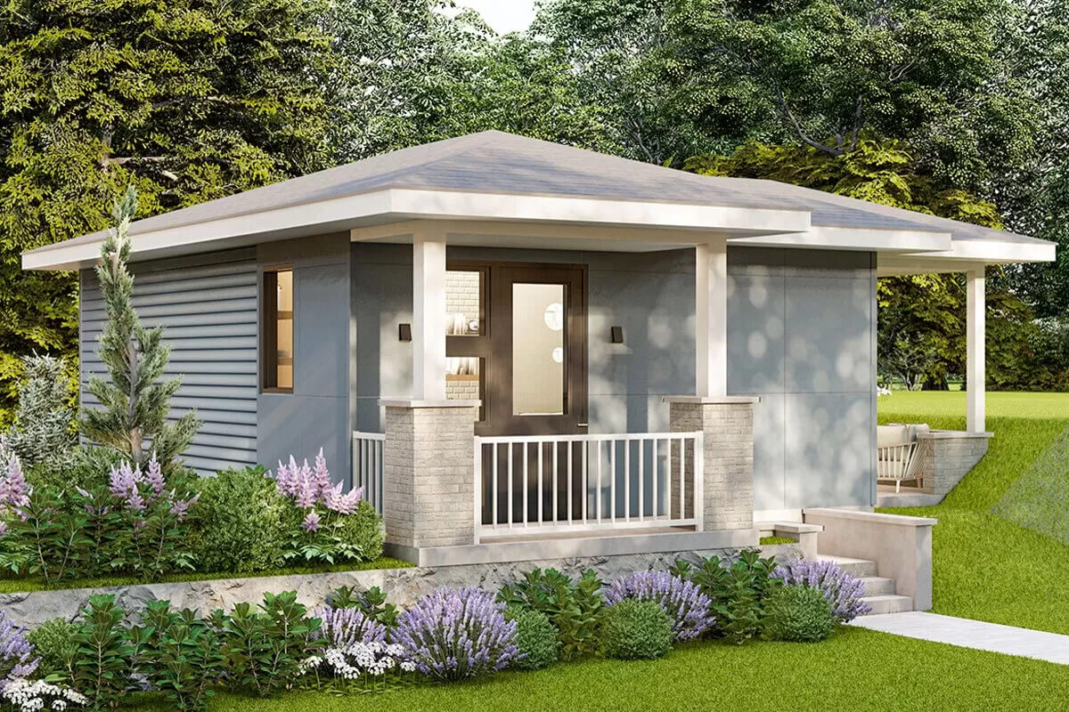 1-Bedroom Single-Story ADU Cottage with Front Porch and Covered Patio ...