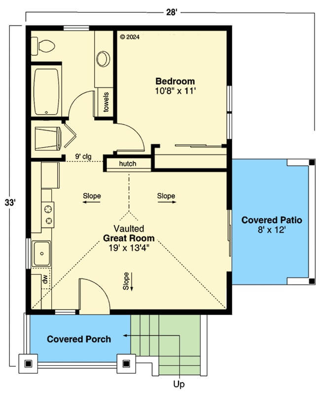 1-Bedroom Single-Story ADU Cottage with Front Porch and Covered Patio ...