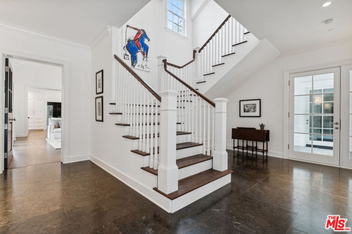 A wooden staircase.