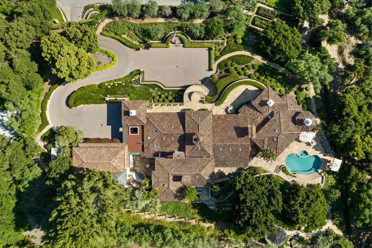The aerial view of the property