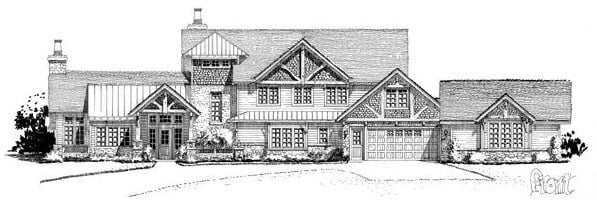 Front elevation sketch of the single-story ranch style 4-bedroom Middlebrook home.