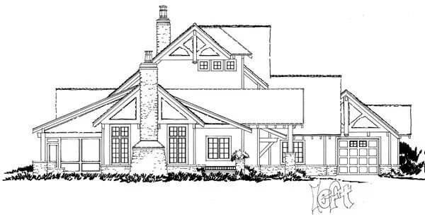 Left elevation sketch of the single-story ranch style 4-bedroom Middlebrook home.