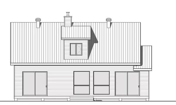 Rear elevation sketch of the 1-bedroom cottage style two-story Magnolia house 2.