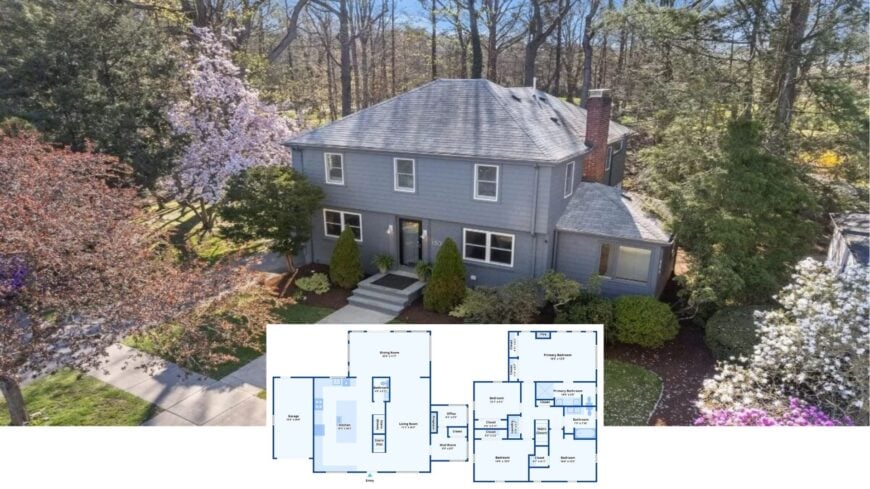 Explore This Captivating Colonial-Style Gem Nestled Among Blooming Trees