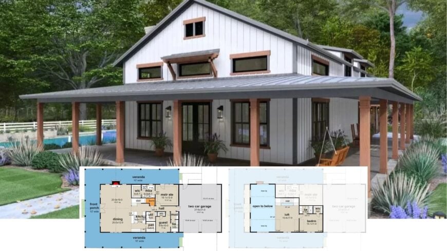 Step Inside This Modern Farmhouse Oasis with a Wraparound Porch and Poolside Retreat