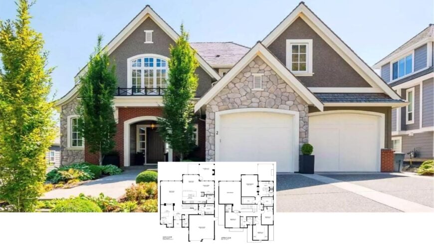 Step Into This Striking Craftsman Home Highlighted by Gable Rooflines and Stone Accents