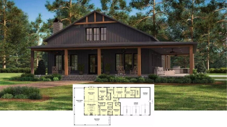 Discover the Rustic Style of This Contemporary Farmhouse with a Wraparound Porch
