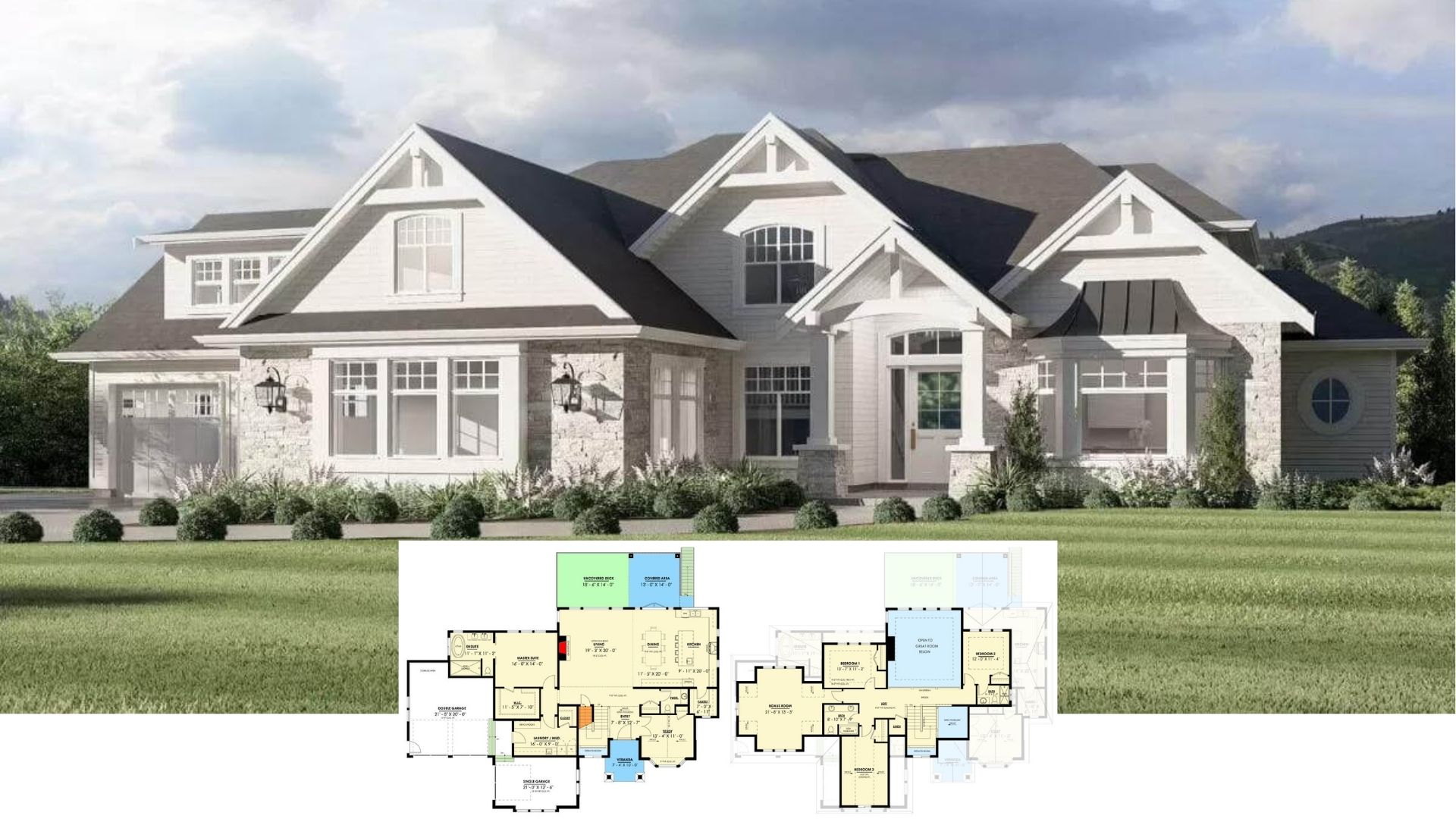 Experience the Timeless Elegance of This Craftsman Gem with Stone Accents and Inviting Gables