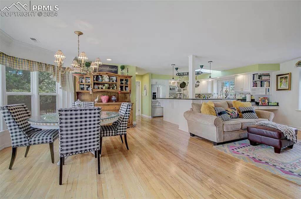 An open layout view of the breakfast nook, family room, and kitchen.