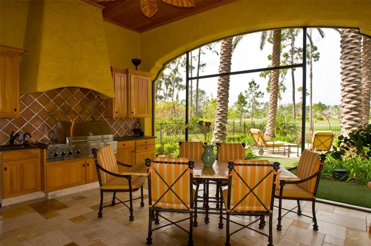 Covered patio with a kitchen.