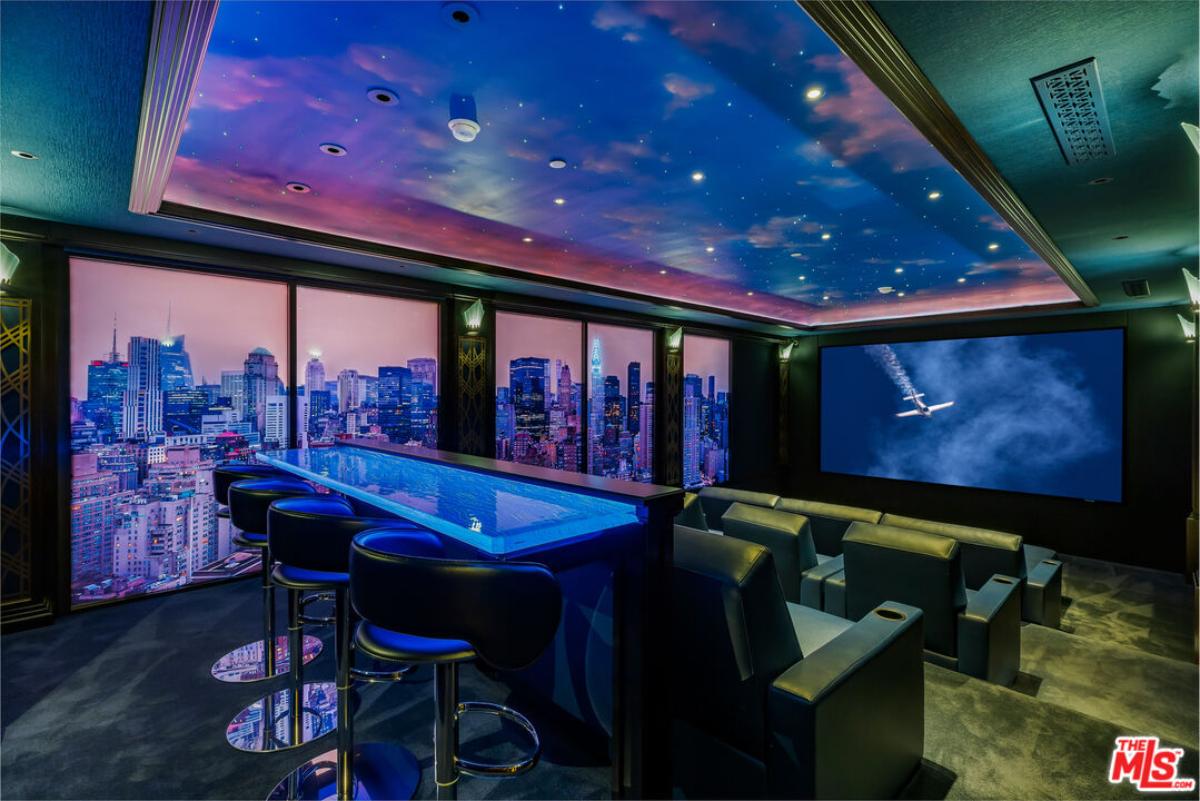 Home theater with custom lighting.