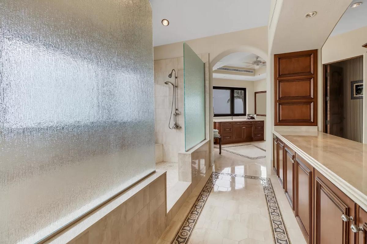 Bathroom with a walk-in shower.