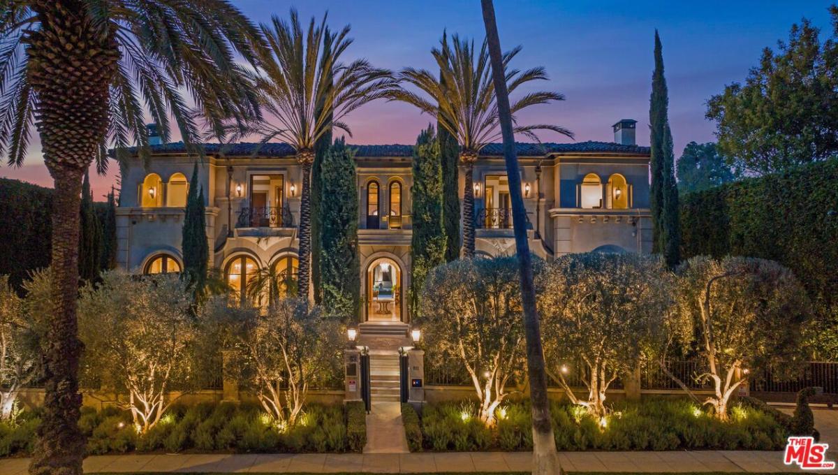 Front view of the 16,470 Sq. Ft. Mansion in Beverly Hills, CA.