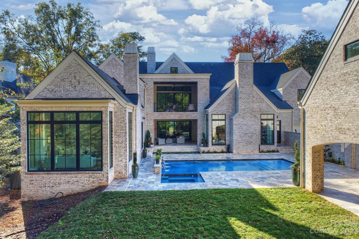 Rear view of the mansion with pool.
