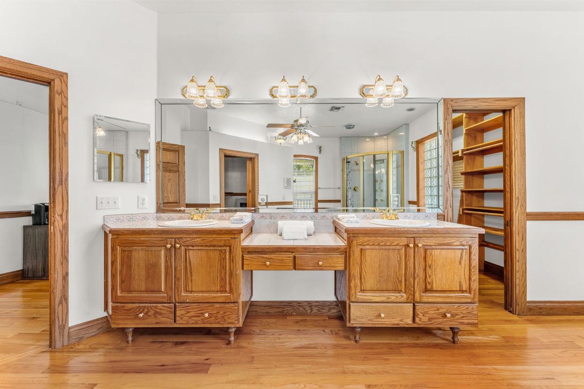 Bathroom with a dual-sink vanity.