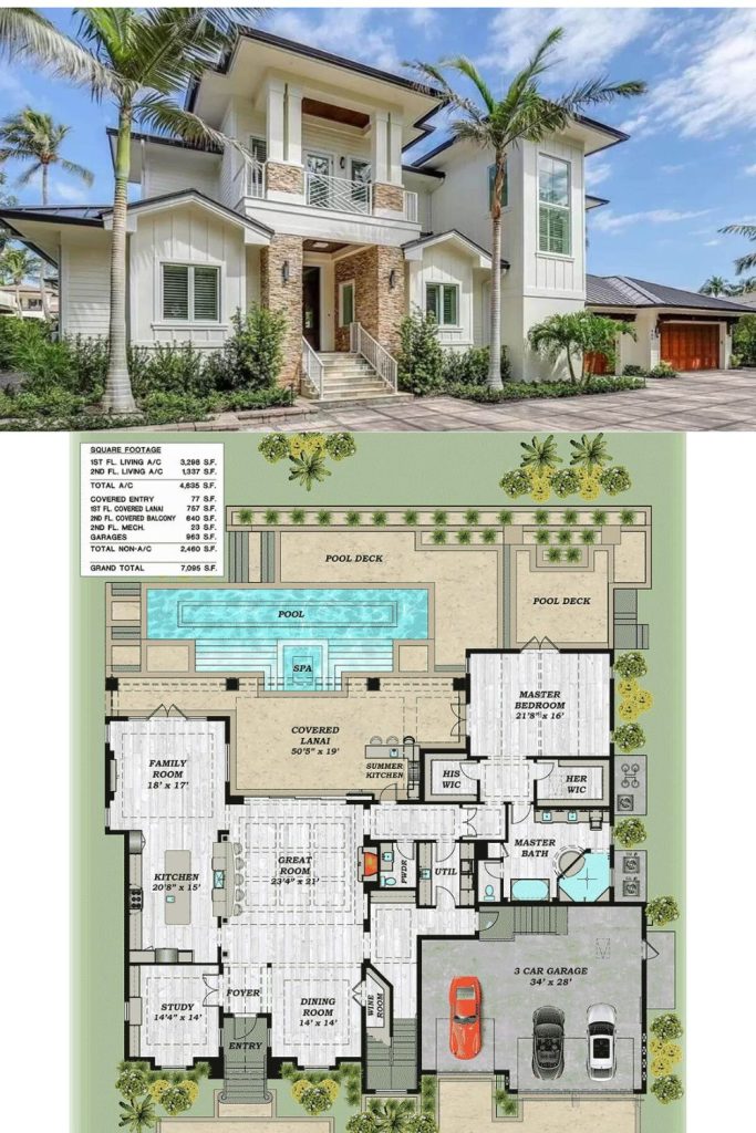 4-Bedroom Florida Style Two-Story Home with Covered Lanai and Balconies ...