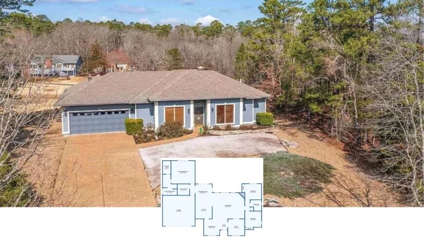 Step Inside This 1,850-Sq. Ft. Woodland Ranch with a Muted-Blue Facade and Stone Fireplace