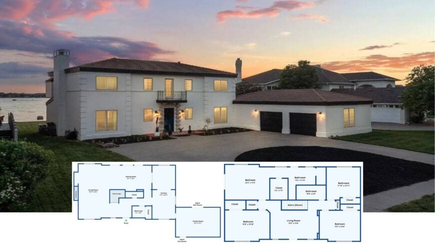 Step Inside This Lakefront 3-Bedroom Mediterranean Retreat Crowned with a Red Tile Roof (Floor Plan)