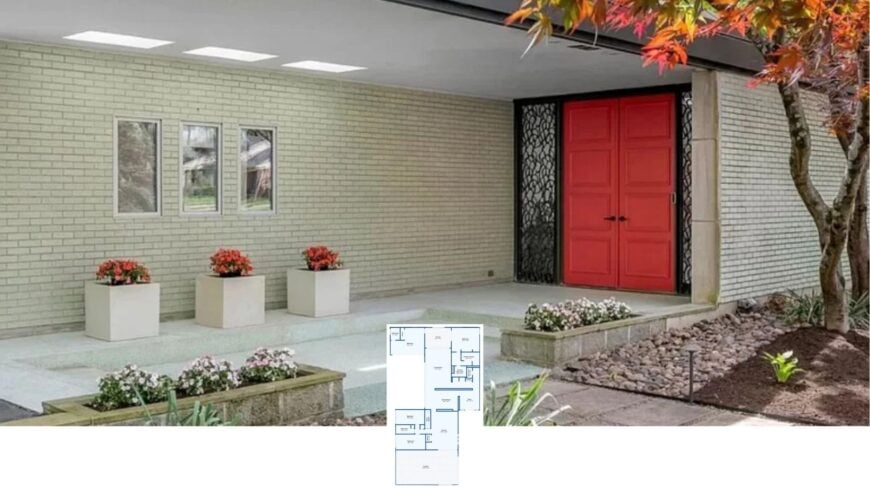Step Inside This 3,633 Sq. Ft. Mid-Century Marvel With a Scarlet Front Door and Sun-Soaked Courtyards (Floor Plan)